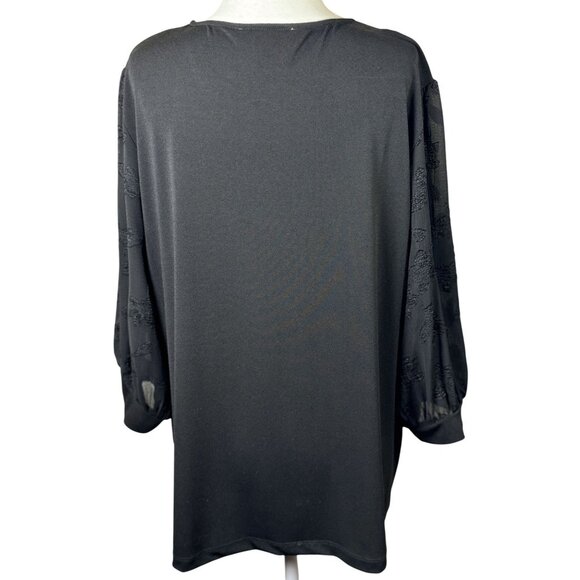 NWOT Philosophy Size XL Womens Black Blouse Top W/ Textured 3/4 Balloon Sleeves - Picture 6 of 8